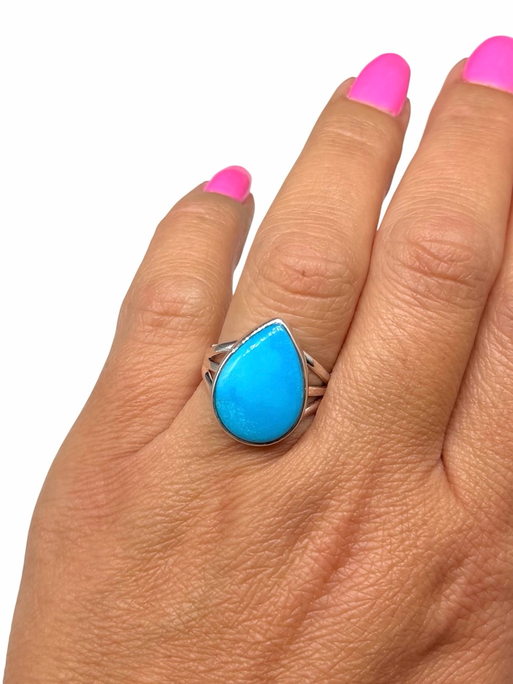 Aztec Mountain Turquoise Ring Size 7 Solid 925 Sterling Silver Teardrop Chunky